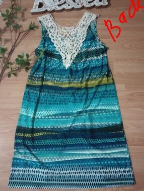 Kim Rogers Crochet Yoke Striped Tank Dress Size PL